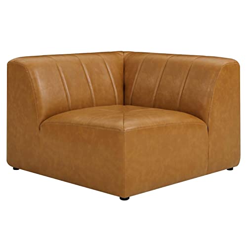 Modway Bartlett Channel Tufted Vegan Leather Sectional Sofa Corner Chair in Tan