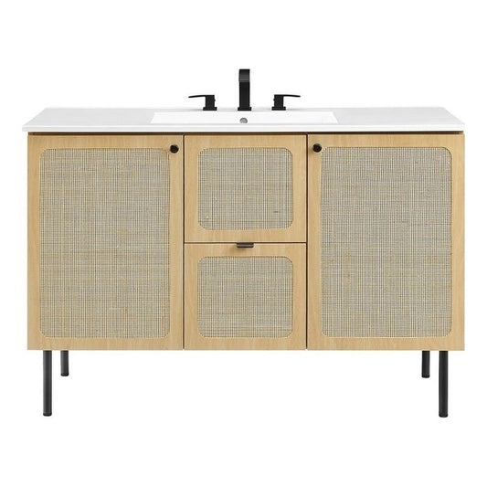 Modway Chaucer 48" Single Sink Wood & Metal Bathroom Vanity in Oak and White