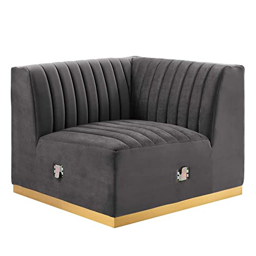 Modway Conjure Channel Tufted Performance Velvet Right Corner Chair in Gold/Gray