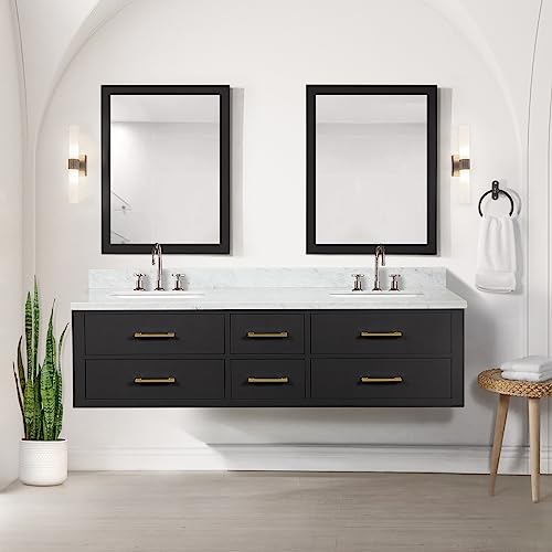 Lexora Castor Bath Vanity, Carrara Marble Top, Faucet Set, and 28 in Mirrors