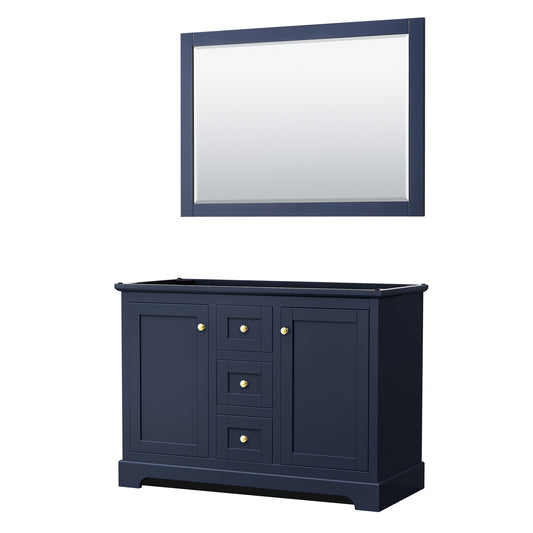 Avery 48 Inch Double Bathroom Vanity in Dark Blue, No Countertop, No Sinks, 46 Inch Mirror