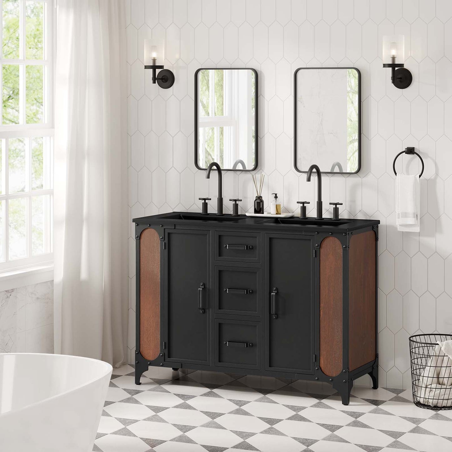 Modway Steamforge 48" Double Sink Bathroom Vanity in Black Black