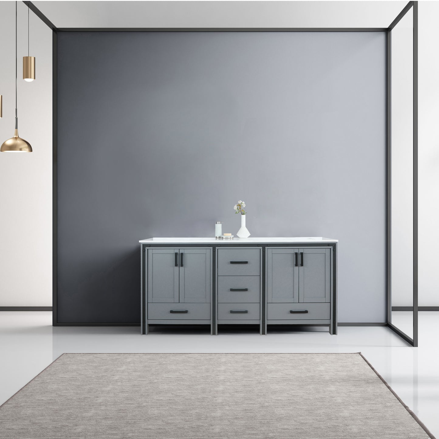 Ziva 72" Dark Grey Double Vanity, Cultured Marble Top, White Square Sink and no Mirror