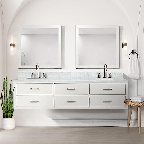 Lexora Castor Bath Vanity, Carrara Marble Top, Faucet Set, and 28 in Mirrors