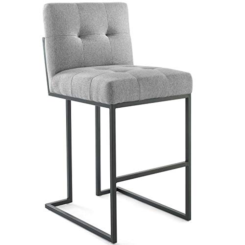 Modway Privy Stainless Steel Upholstered Fabric Bar Stool, Black White