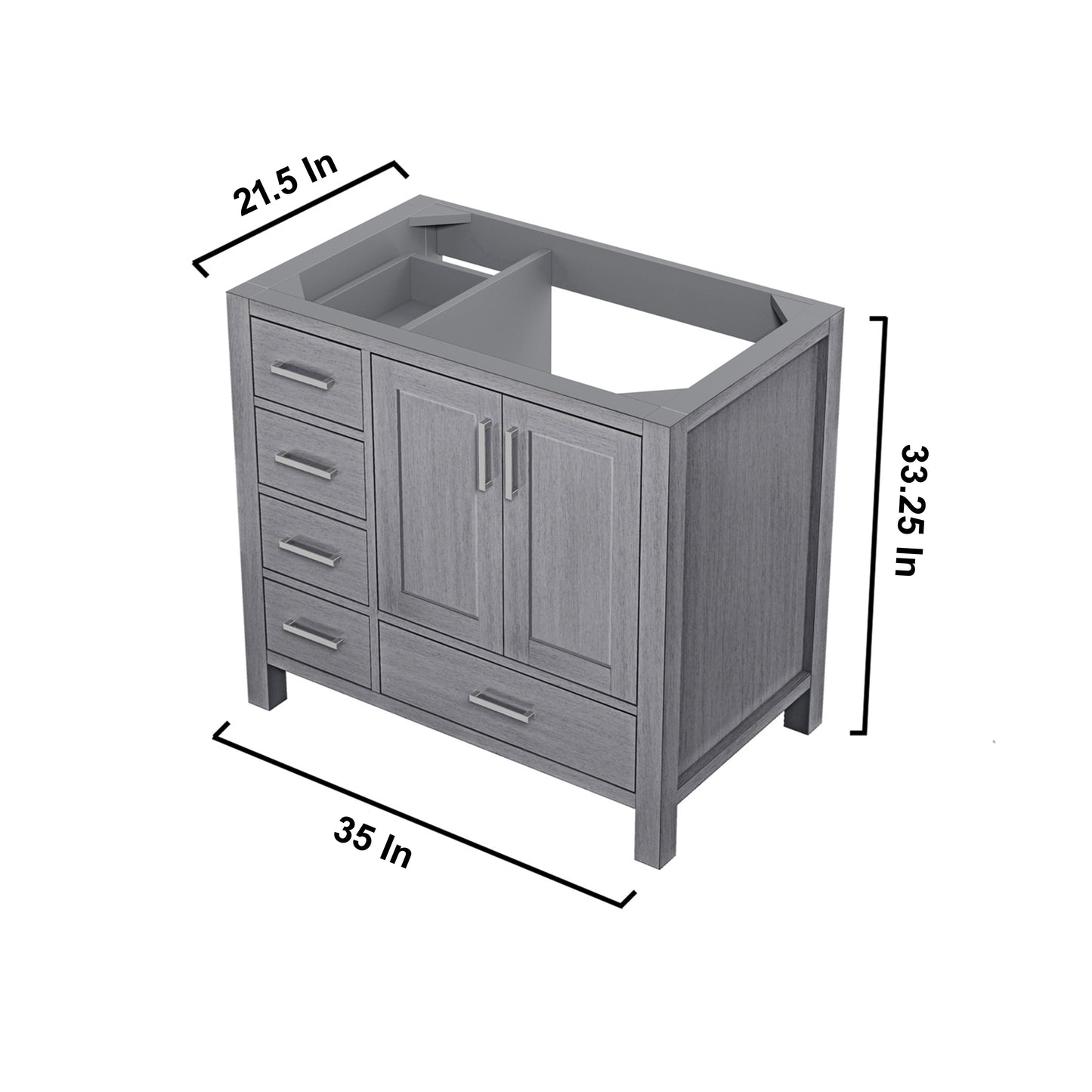 Jacques 36" Distressed Grey Vanity Cabinet Only - Right Version