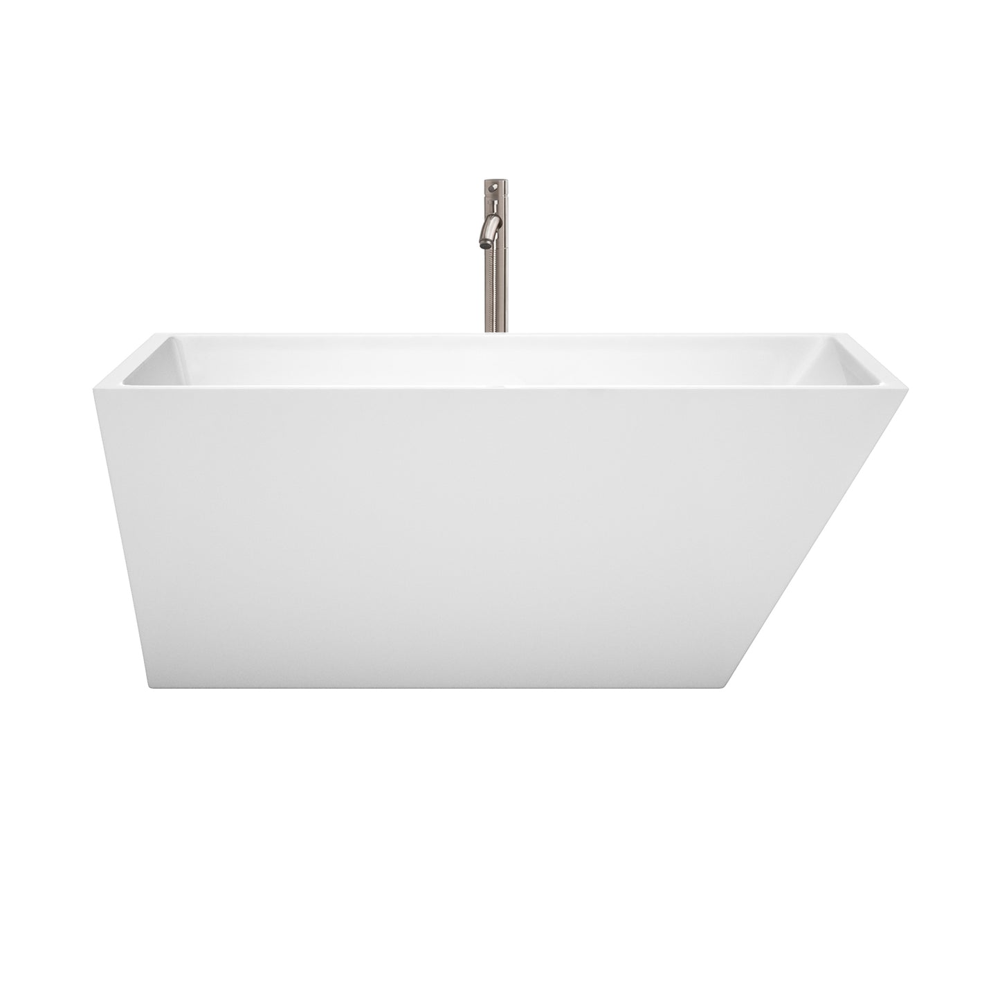 Hannah 59 Inch Freestanding Bathtub in White with Floor Mounted Faucet, Drain and Overflow Trim in Brushed Nickel