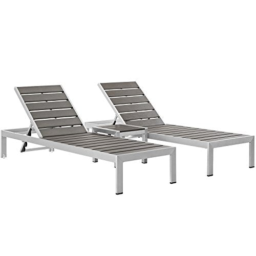 Modway Shore Aluminum Outdoor Patio Chaise Lounge Chair and Side Table Set