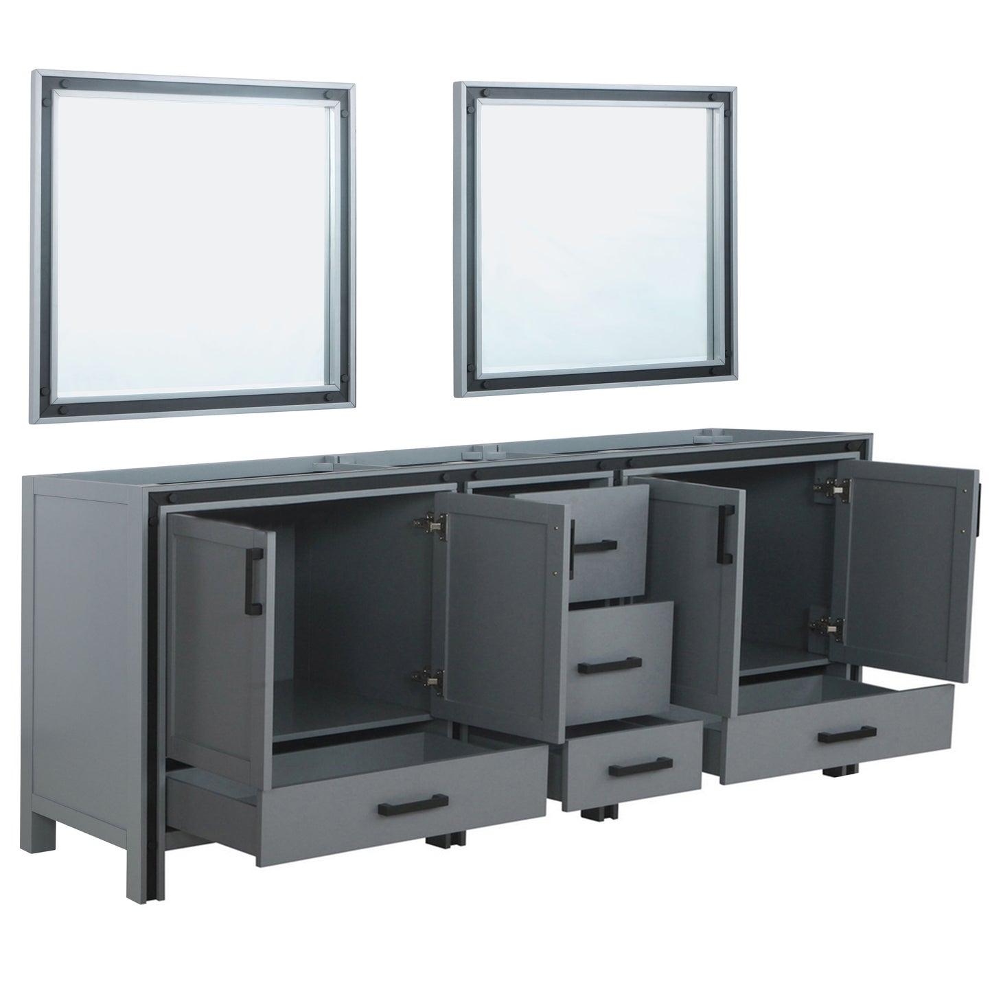 Ziva 84" Dark Grey Double Vanity, no Top and 34" Mirrors