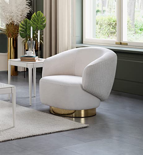 Whiteline Modern Living, White Erzin Swivel Accent Chair, Feathered Fabric, Polished Gold Legs