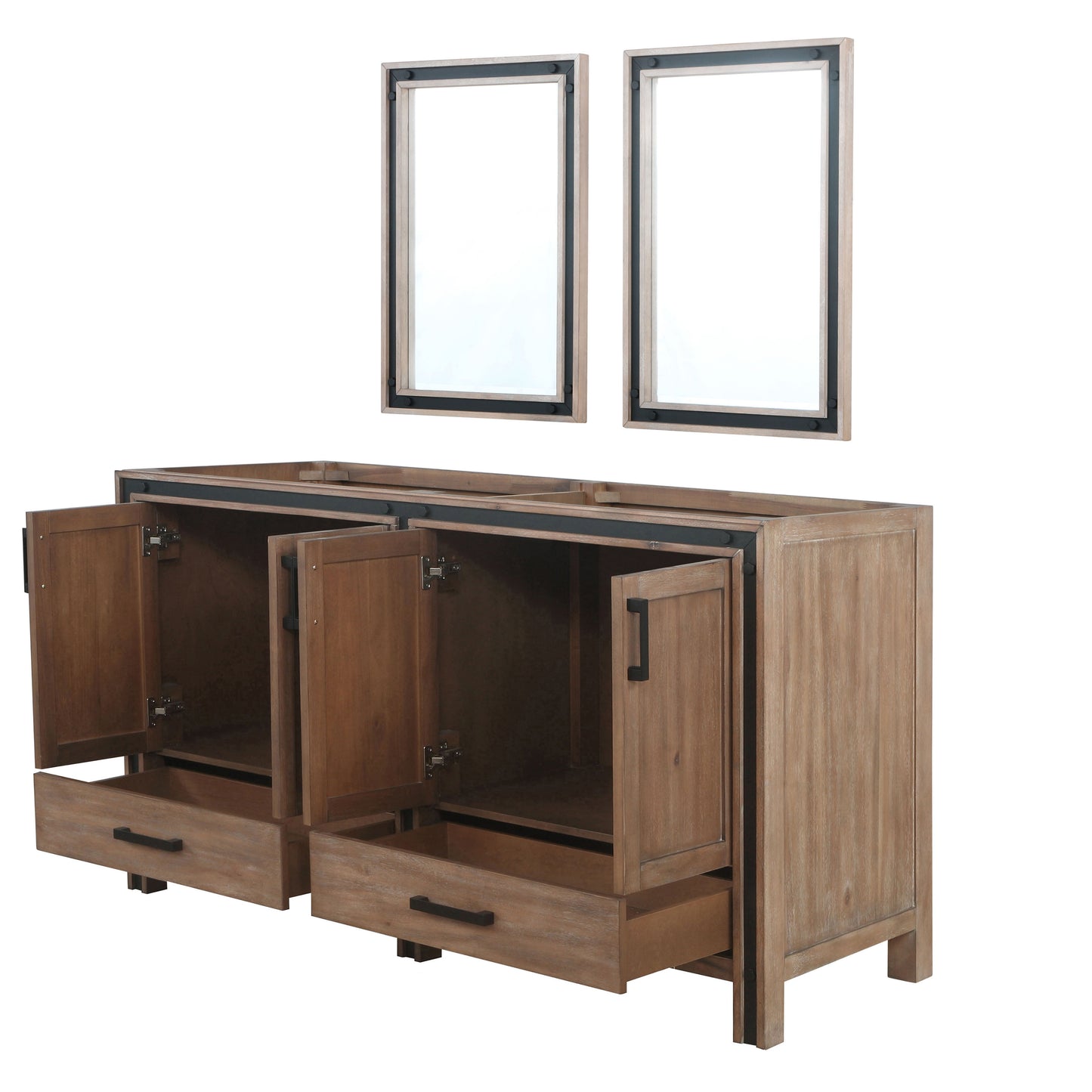 Ziva 60" Rustic Barnwood Double Vanity, no Top and 22" Mirrors