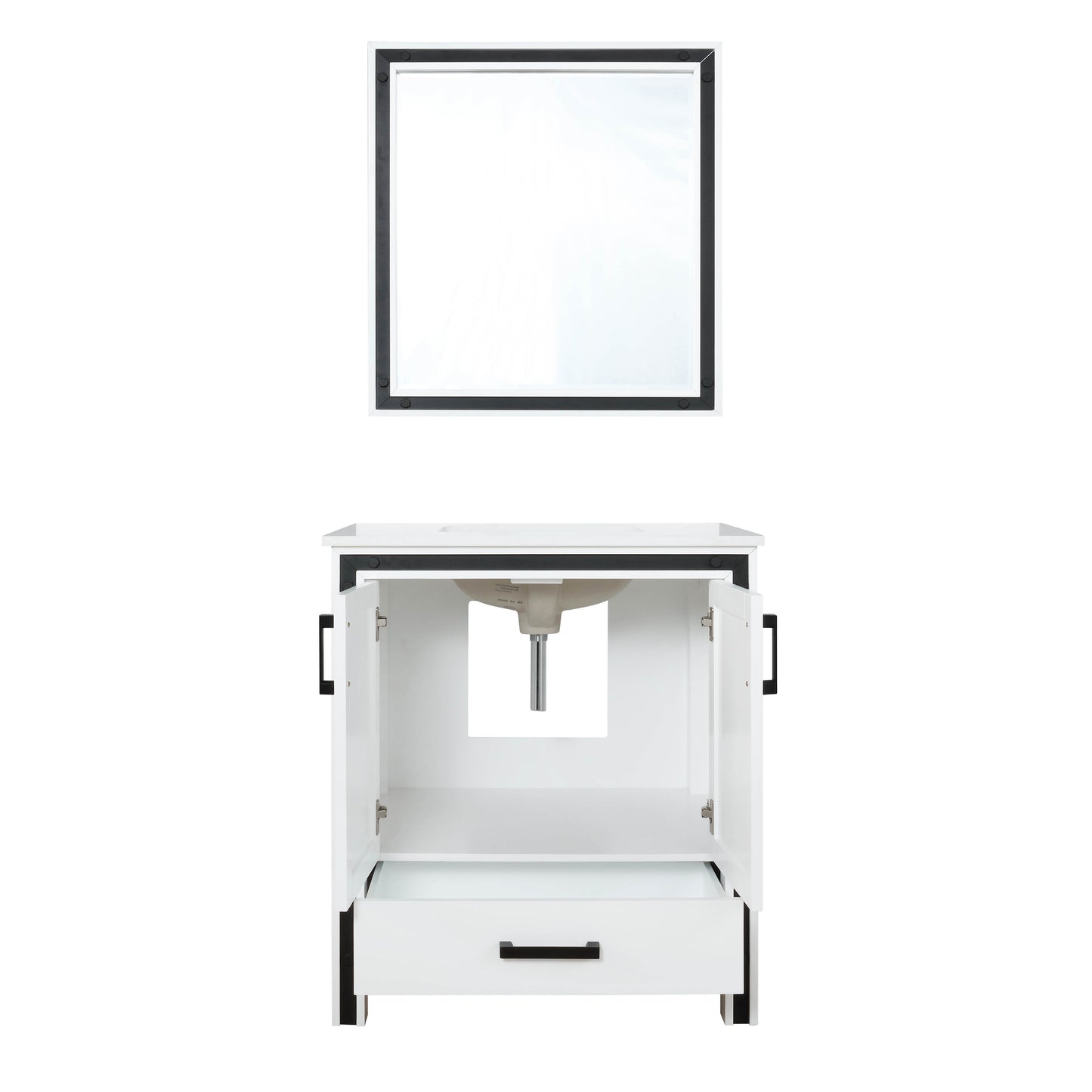 Ziva 30" White Single Vanity, Cultured Marble Top, White Square Sink and 28" Mirror