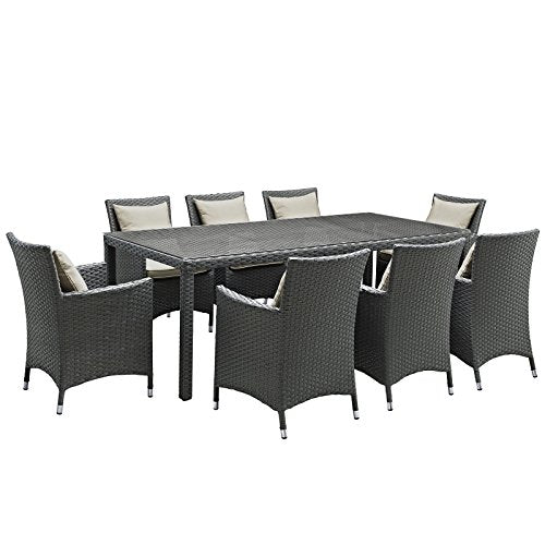 Modway EEI-2310-CHC-RED-SET Sojourn 11 Piece Outdoor Patio Sunbrella Dining Set in Canvas Red