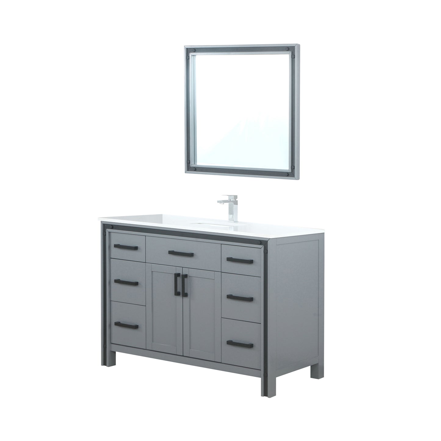 Ziva 48" Dark Grey Single Vanity, Cultured Marble Top, White Square Sink and 34" Mirror w/ Faucet