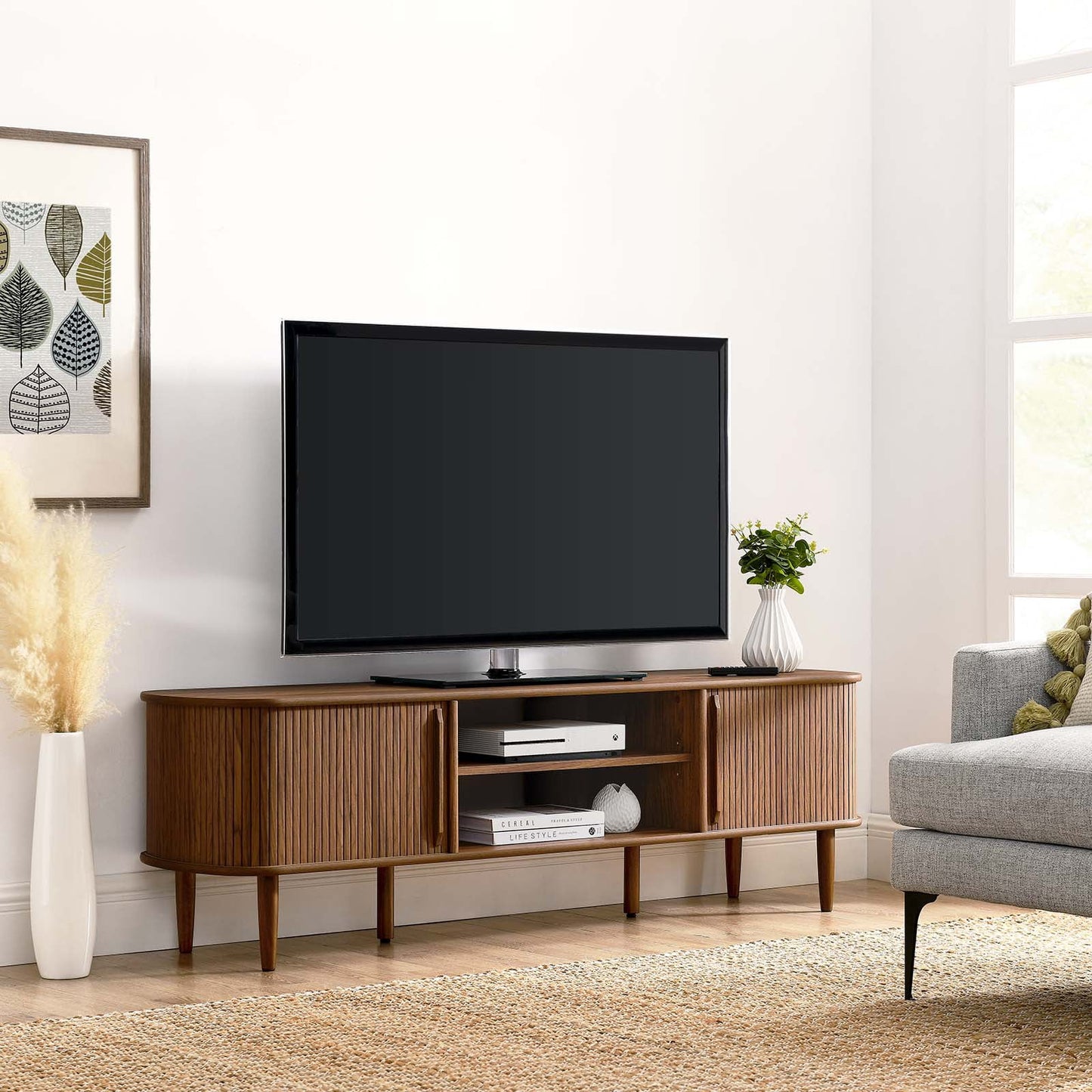 Modway Contour 63" Wood TV Stand in Walnut