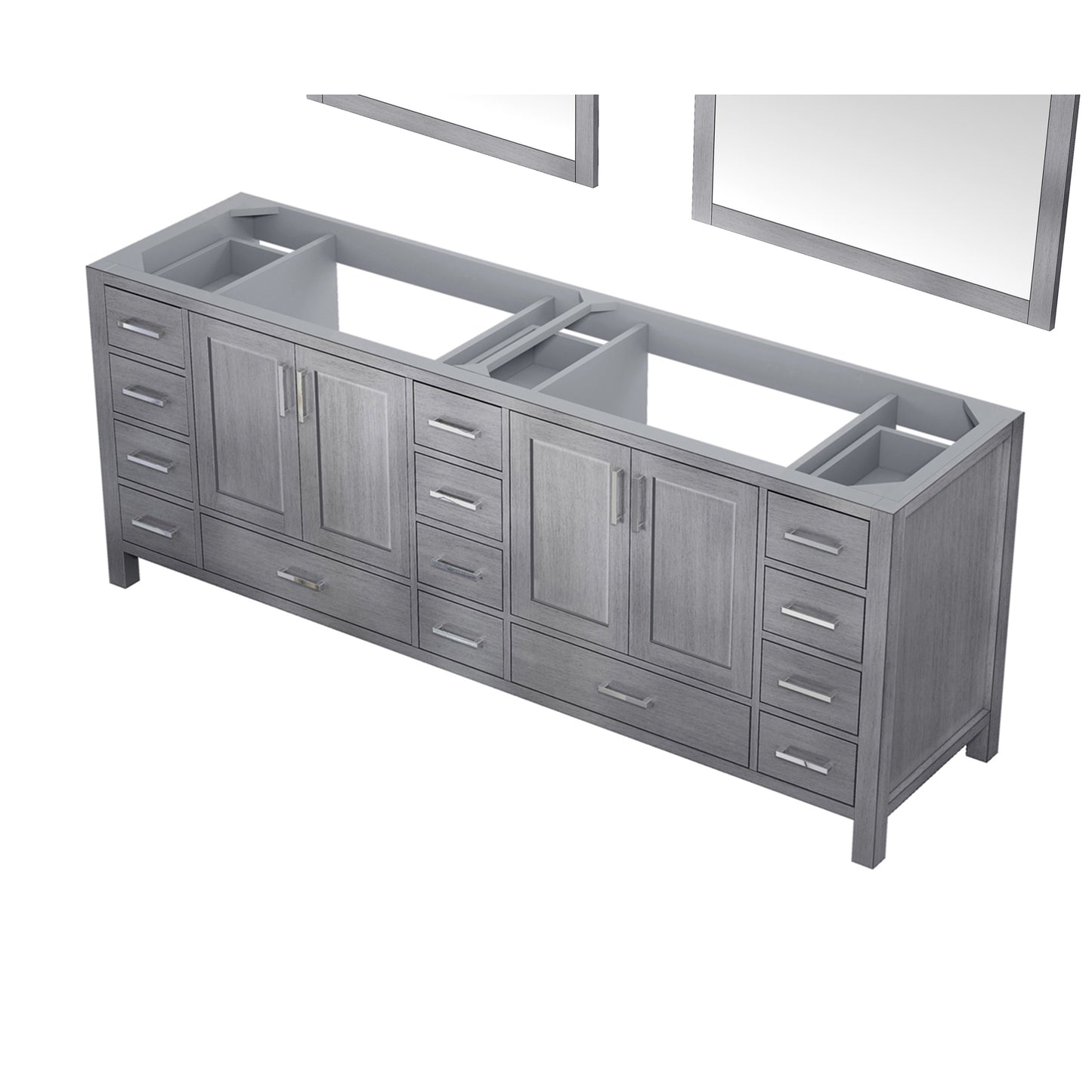 Jacques 84" Distressed Grey Double Vanity, no Top and 34" Mirrors
