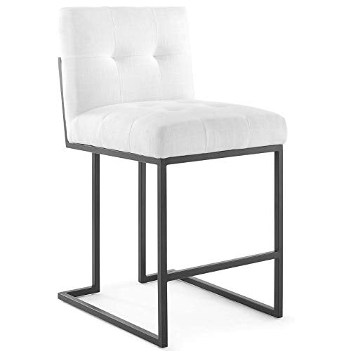 Modway Privy Stainless Steel Upholstered Fabric Bar Stool, Black White