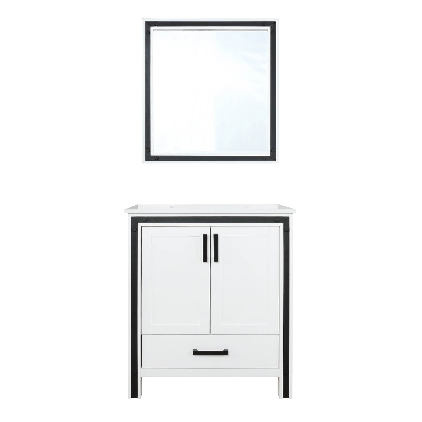 Ziva 30" White Single Vanity, Cultured Marble Top, White Square Sink and 28" Mirror