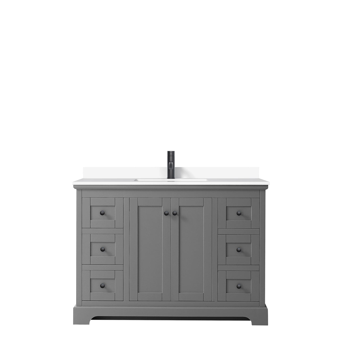 Avery 48 Inch Single Bathroom Vanity in Dark Gray, White Cultured Marble Countertop, Undermount Square Sink, Matte Black Trim