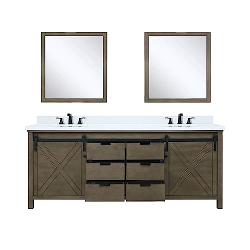 Lexora Marsyas Bath Vanity, Cultured Marble Countertop, Faucet Set and 28 in Mirror