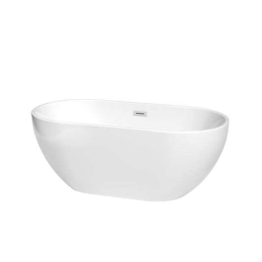Brooklyn 60 Inch Freestanding Bathtub in White with Polished Chrome Drain and Overflow Trim