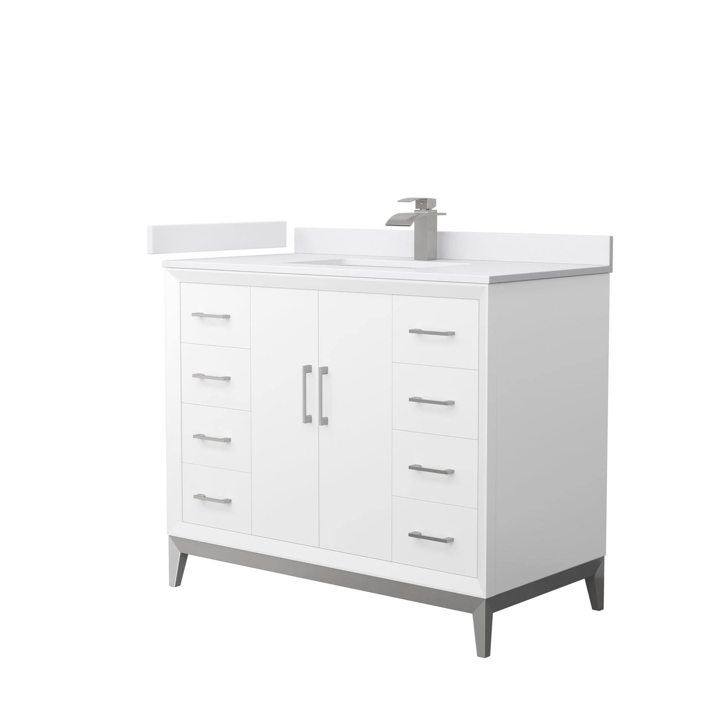 Amici 42 Inch Single Bathroom Vanity in White, White Cultured Marble Countertop, Undermount Square Sink, Brushed Nickel Trim
