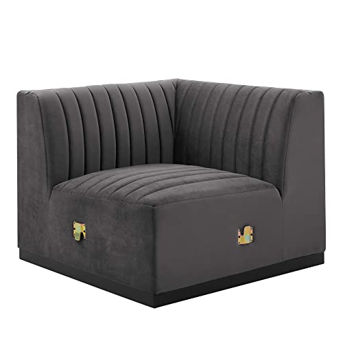 Modway Conjure Modern Channel Tufted Velvet Left Corner Chair in Gray