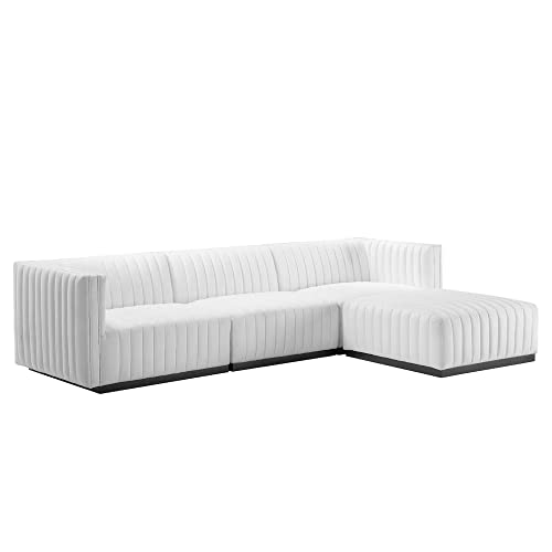 Modway Conjure 4-Piece Channel Tufted Fabric Sectional Sofa in Black/White