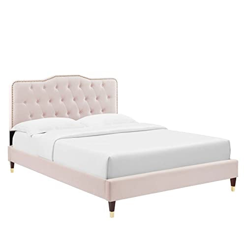 Modway Amber Tufted Performance Velvet Full Platform Bed in Pink