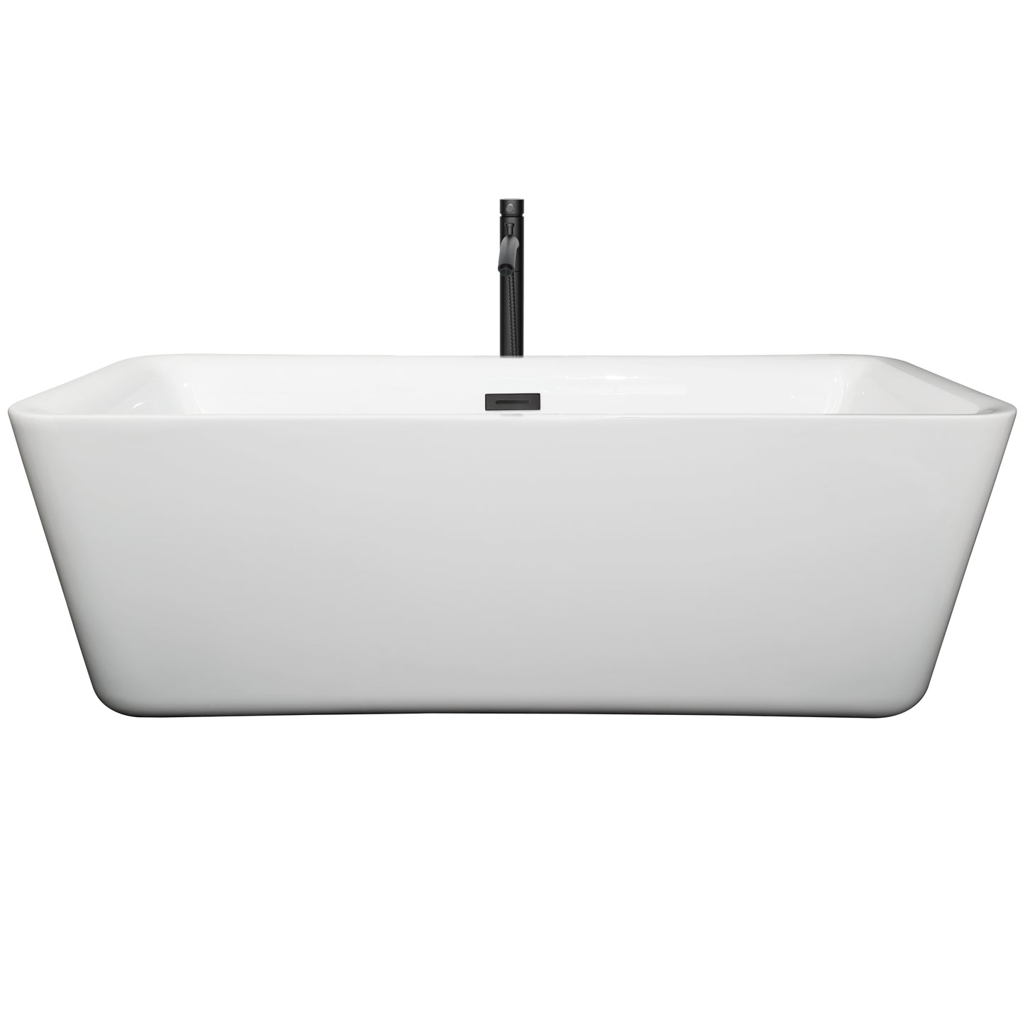 Emily 69 Inch Freestanding Bathtub in White with Floor Mounted Faucet, Drain and Overflow Trim in Matte Black