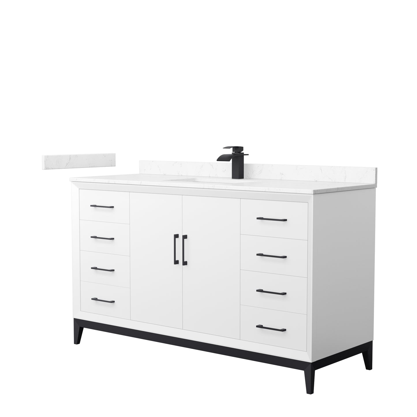 Amici 60 Inch Single Bathroom Vanity in White, Carrara Cultured Marble Countertop, Undermount Square Sink, Matte Black Trim
