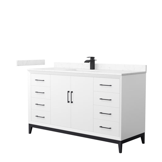 Amici 60 Inch Single Bathroom Vanity in White, Carrara Cultured Marble Countertop, Undermount Square Sink, Matte Black Trim