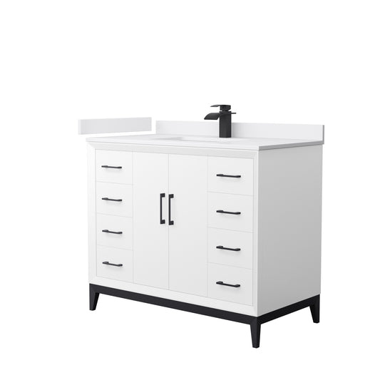 Amici 42 Inch Single Bathroom Vanity in White, White Cultured Marble Countertop, Undermount Square Sink, Matte Black Trim