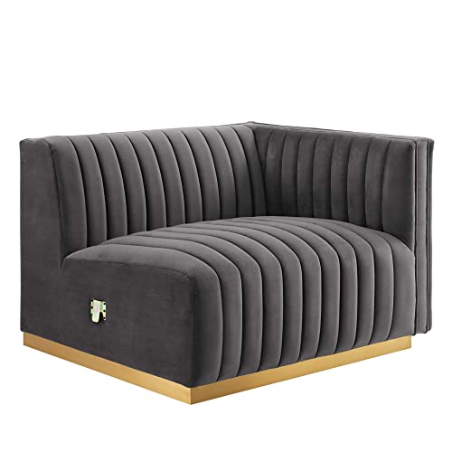 Modway Conjure Channel Tufted Performance Velvet Right-Arm Chair in Gold/Gray