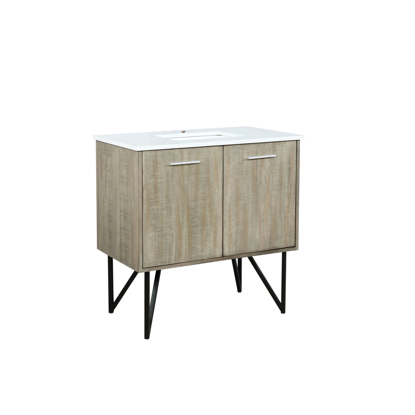 Lancy 36" Rustic Acacia Bathroom Vanity, White Quartz Top, and White Square Sink