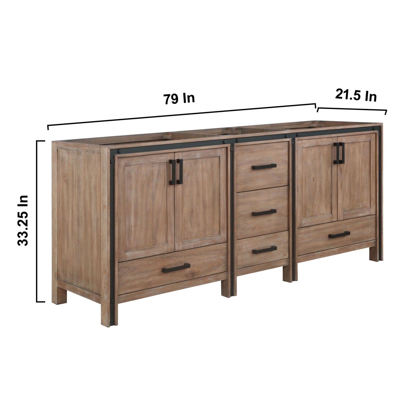 Ziva 80" Rustic Barnwood Double Vanity, no Top and 30" Mirrors