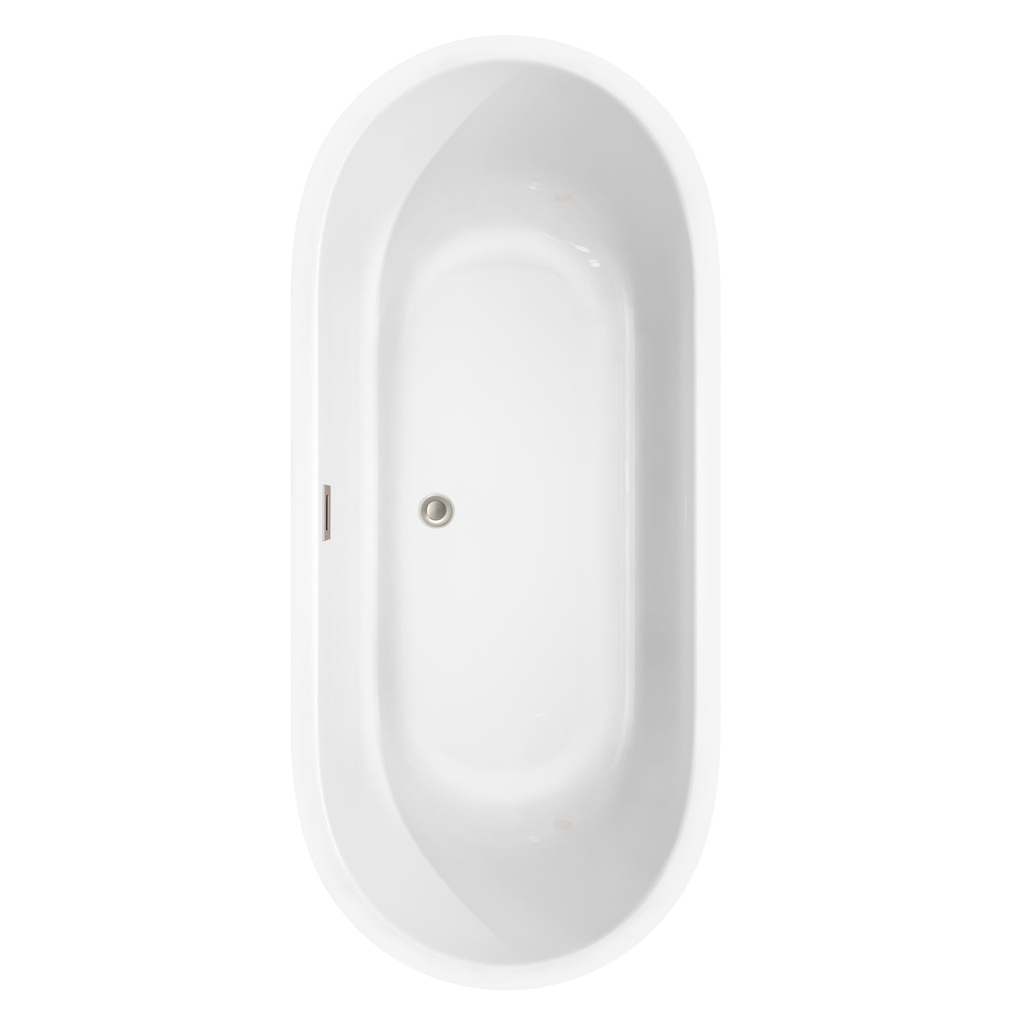 Juliette 71 Inch Freestanding Bathtub in White with Floor Mounted Faucet, Drain and Overflow Trim in Brushed Nickel