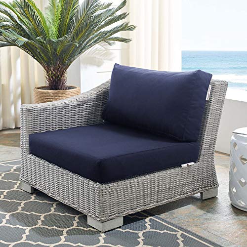 Modway Conway Sunbrella Outdoor Patio Wicker Rattan Left-Arm Chair, 36 x 35 x 28, Light Gray Navy
