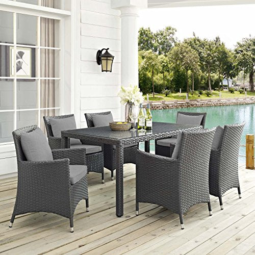 Modway EEI-2310-CHC-RED-SET Sojourn 11 Piece Outdoor Patio Sunbrella Dining Set in Canvas Red