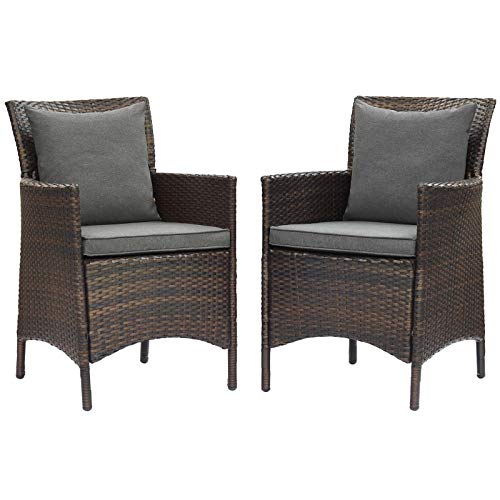Modway EEI-4030-BRN-CHA Conduit Outdoor Patio Wicker Rattan Dining Armchair Set of 2, Brown Charcoal