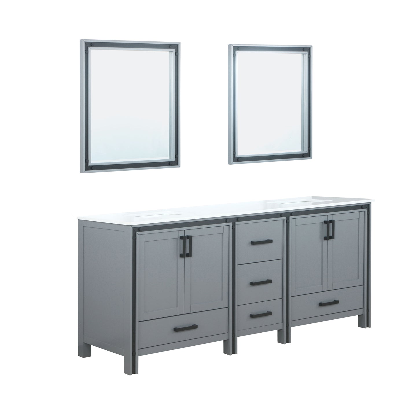 Ziva 80" Dark Grey Double Vanity, Cultured Marble Top, White Square Sink and 30" Mirrors