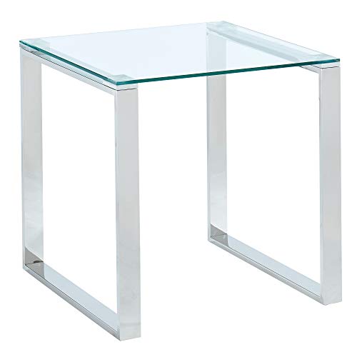 Whi Contemporary Accent, Side, Glass and Chrome TABLE, SILVER