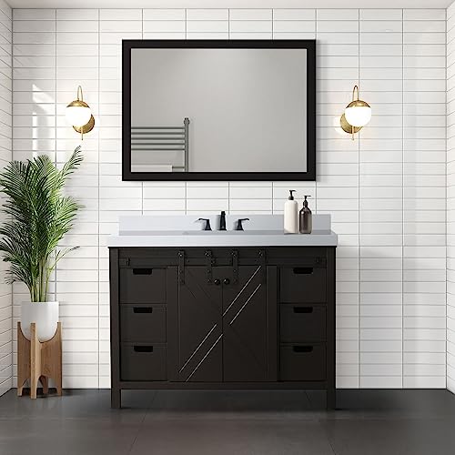 Lexora Marsyas Bath Vanity, Cultured Marble Countertop, Faucet Set and 28 in Mirror