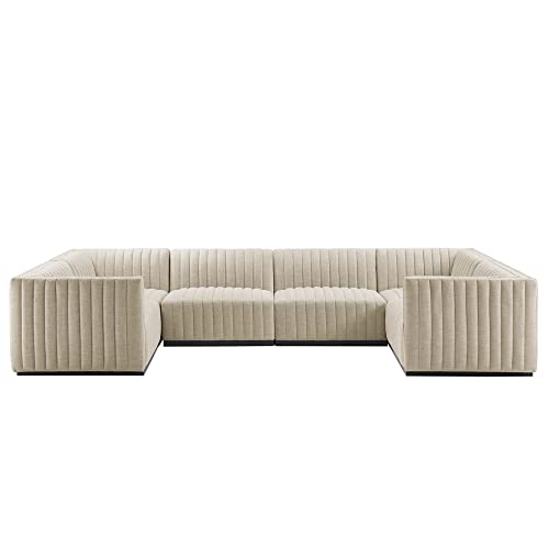 Modway Conjure 6-Piece U-Shaped Channel Tufted Fabric Sectional in Black/Beige