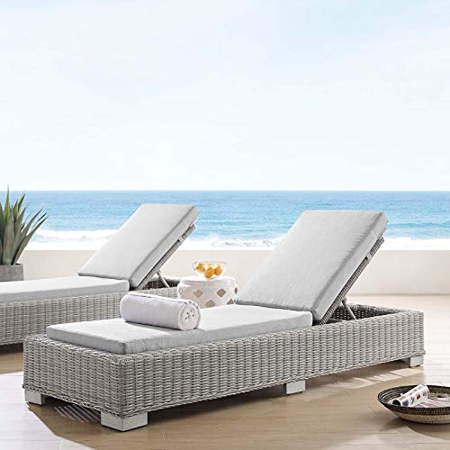 Modway Conway Sunbrella Outdoor Patio Wicker Rattan Chaise Lounge, Light Gray Gray