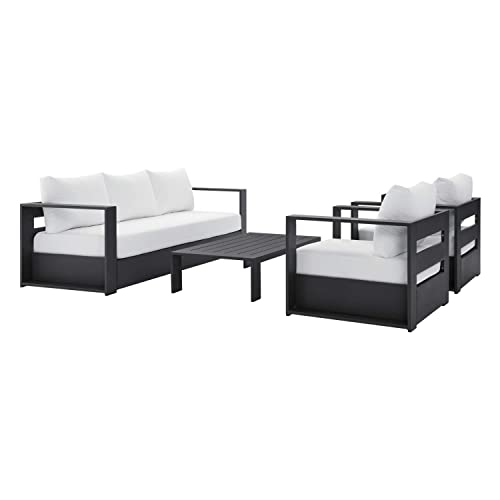 Modway Tahoe 4-Piece Fabric/Powder-Coated Aluminum Outdoor Set in White/Gray