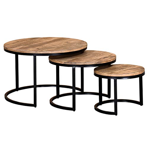 Whi Solid Wood 3 PC Coffee, Nesting Set TABLE, WASHED GREY