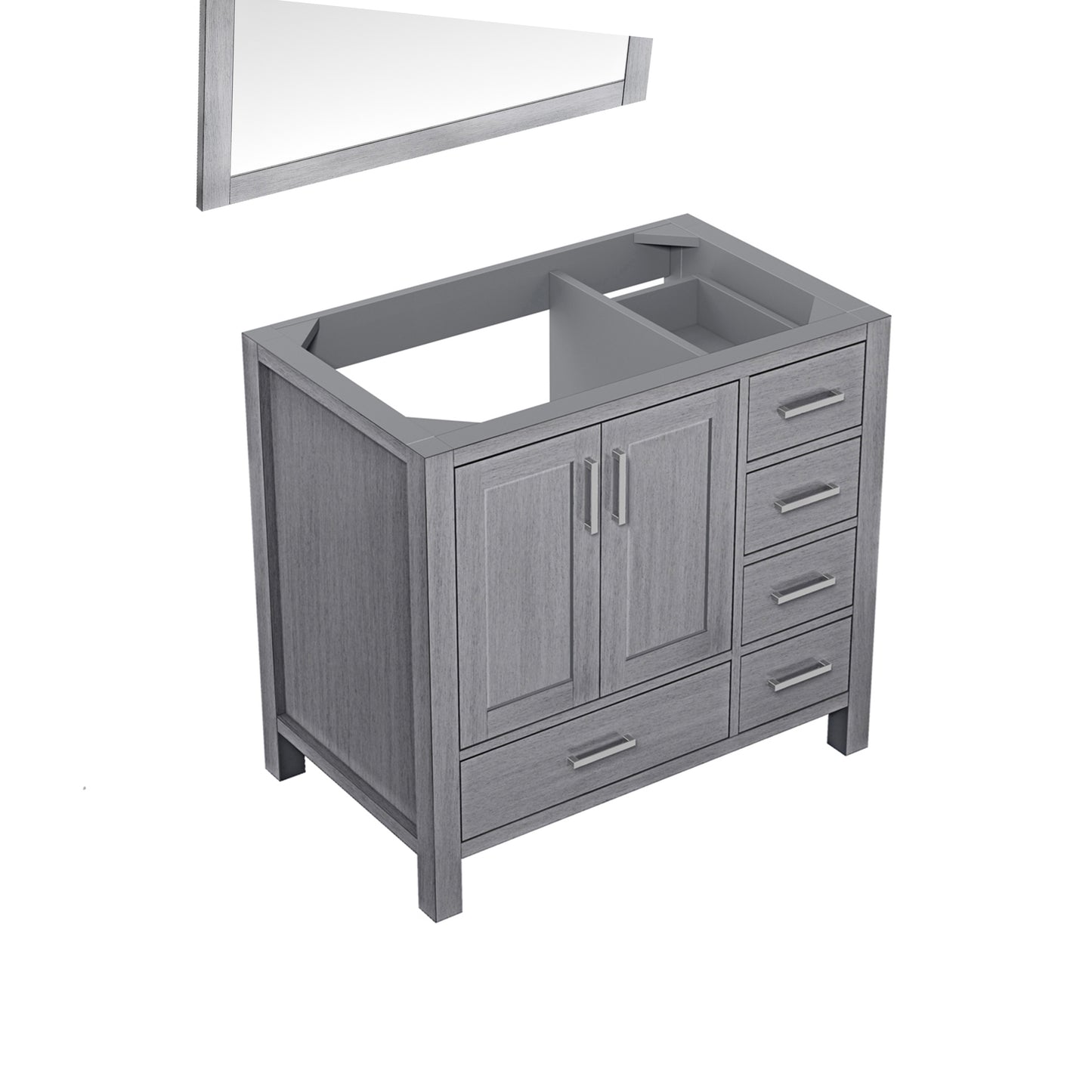 Jacques 36" Distressed Grey Single Vanity, no Top and 34" Mirror - Left Version