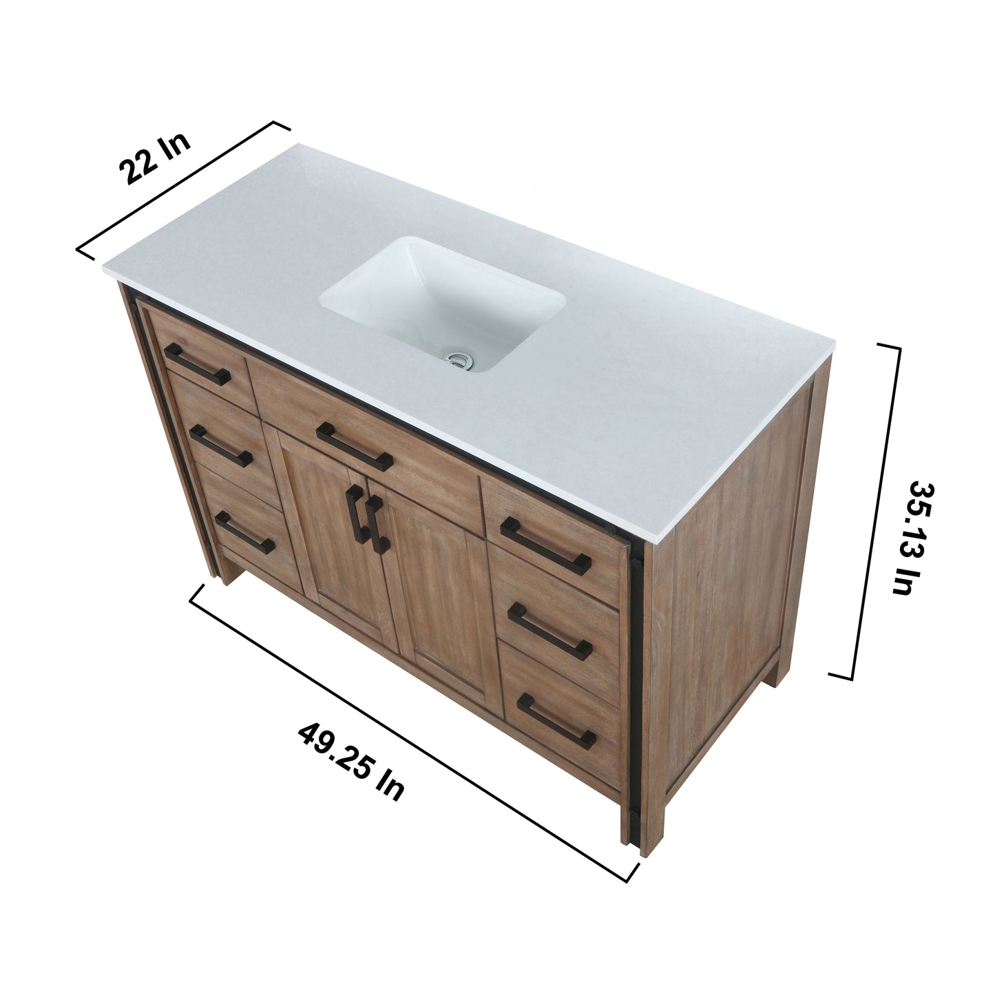 Ziva 48" Rustic Barnwood Single Vanity, Cultured Marble Top, White Square Sink and 34" Mirror