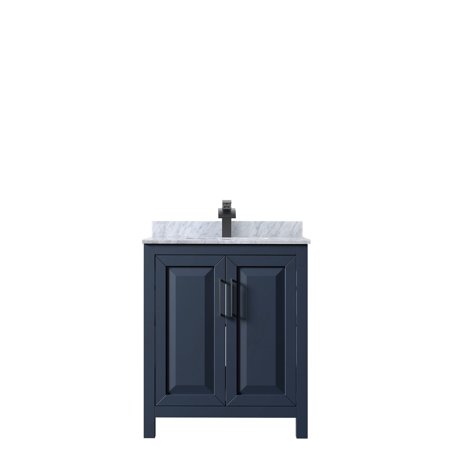 Daria 30 Inch Single Bathroom Vanity in Dark Blue, White Carrara Marble Countertop, Undermount Square Sink, Matte Black Trim